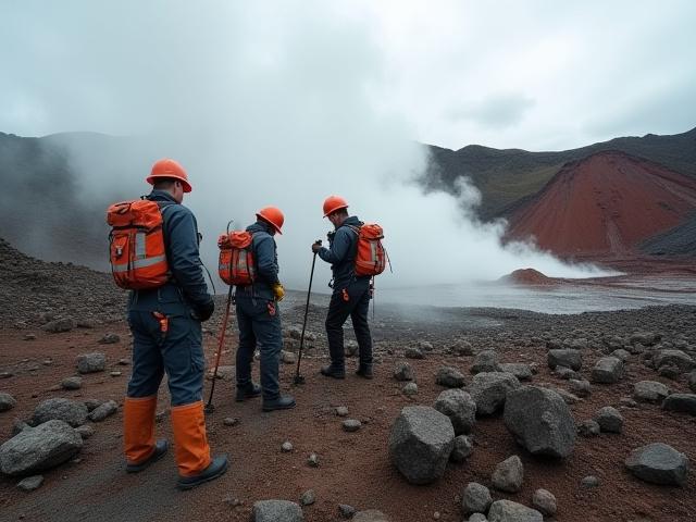 Geologische Erkundung eines vulkanischen Gebiets für Geothermie-Entwicklung